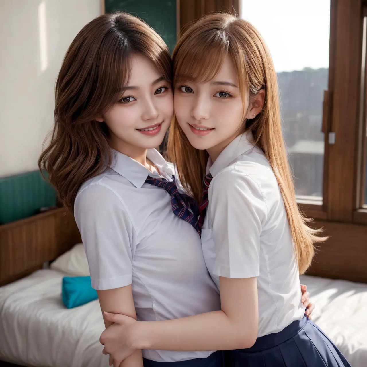 【女子校生百合AIエロ画像】可愛い美少女JK同士でエッチなことしちゃうAIエロ画像283枚まとめ！_Next-page porn image
